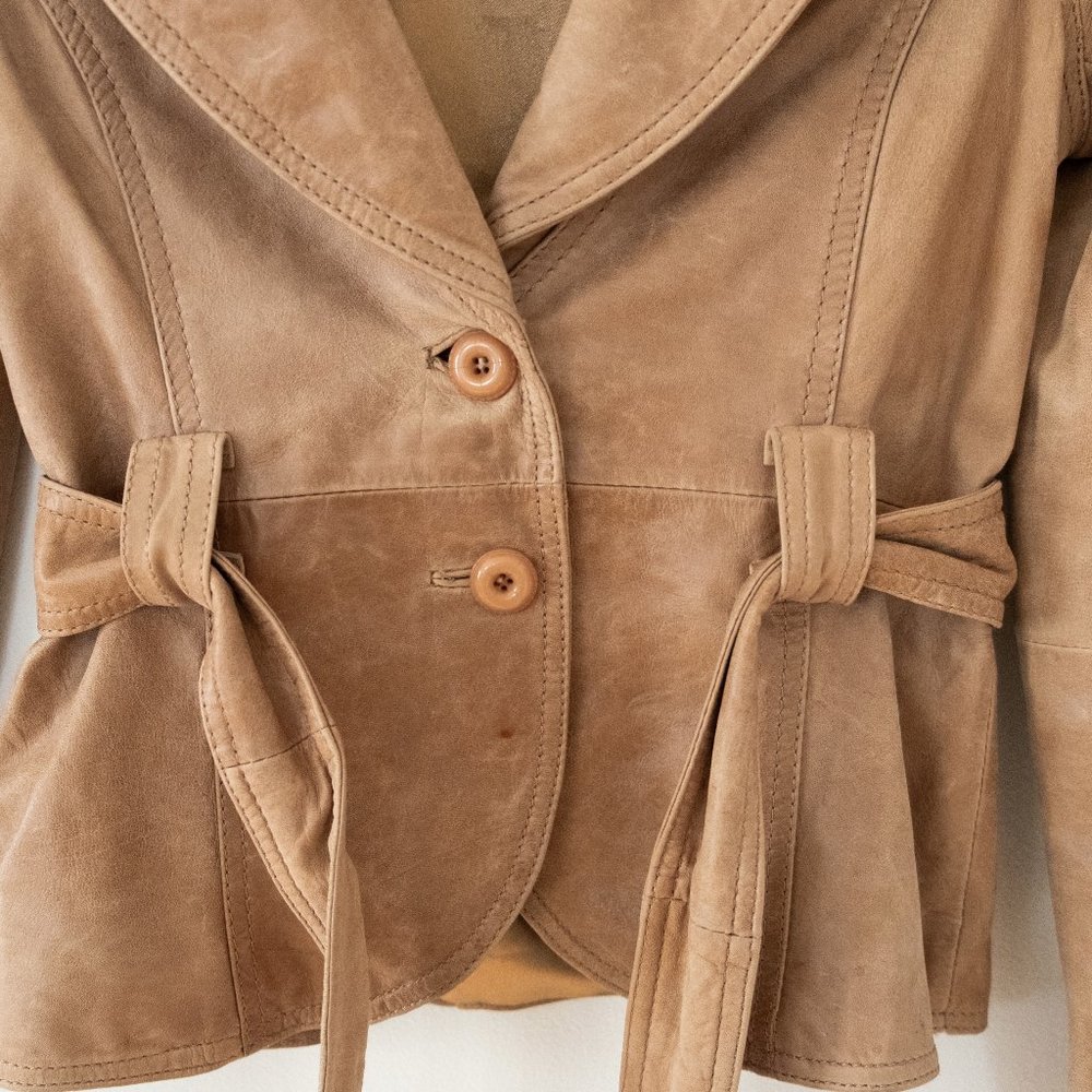 Soia & Kyo Tie Waist Leather Jacket - Picture 5 of 9